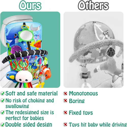 Miniatura 5 de Juguetes de Animales Marinos para Asiento de Coche de Bebé - Juguetes de Asiento de Coche Infantil de Doble Cara para Patear y Jugar con Juguetes