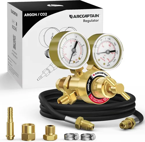 ARCCAPTAIN Reguladores de CO2 de argón con manguera de soldadura de gas inerte de 8.2 pies, regulador de soldadura para MIG y TIG, 0-4000 PSI, 0-30+