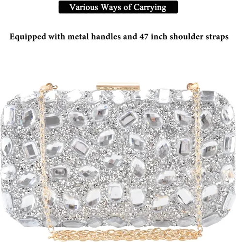 Miniatura 6 de Bolso de noche con lentejuelas brillantes y diamantes de imitación para mujer, bolso de hombro para boda, fiesta, baile de graduación