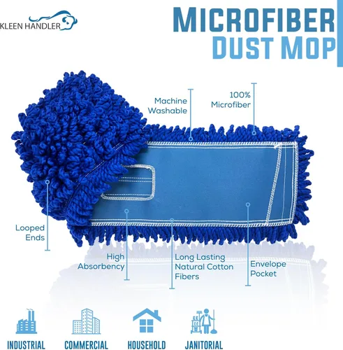 Miniatura 2 de Kleen Handler Trapeador de polvo de microfibra de 48 pulgadas Reemplazo de cabezal de trapeador comercial lavable extra grande, paquete de 6 Azul