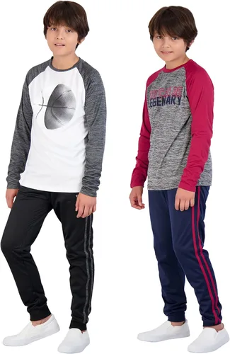 Miniatura 2 de Hind Conjunto de camiseta de 4 piezas de manga larga activa de secado rápido y pantalón deportivo deportivo deportivo para niños para deportes