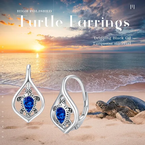 Miniatura 6 de Aretes de plata de ley 925 con diseño de tortuga, elefante, colibrí, flamenco, con diseño de animales, hipoalergénicos, regalo diario para mujeres