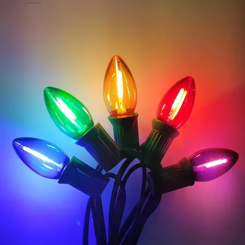Miniatura 2 de Bombillas LED C7 para Navidad, paquete de 25 bombillas de repuesto multicolor, bombilla LED Edison C7 irrompible para luces navideñas, lámpara