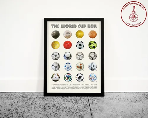 Miniatura 2 de Póster de pelota de la historia de la Copa Mundial, arte de pared de fútbol, decoración del hogar de la casa, regalo de fútbol, impresión enmarcada