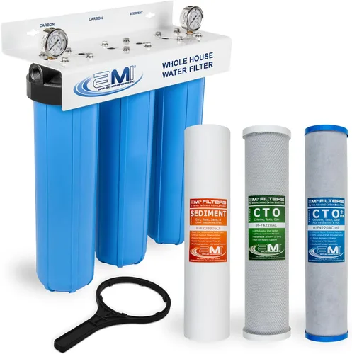 Miniatura 2 de Applied Membranes Inc. Sistema de filtro de agua de 3 etapas para toda la casa con filtros de sedimentos y bloques de carbono de 20 pulgadas
