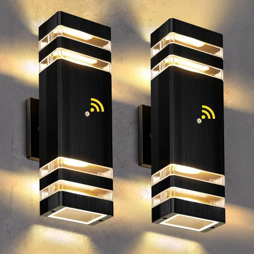 Miniatura 15 de Paquete de 2 lámparas de exterior del atardecer al amanecer, luz de porche moderna color negro mate IP65, bombillas LED de 3000 K, accesorios