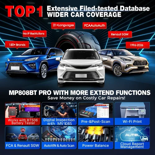 Miniatura 8 de Escáner Autel MaxiPRO MP808BT PRO 2026, 2 años de actualización con 11 adaptadores OBD, función como MaxiSYS MS906 PRO MS906MAX MP900BT, hasta