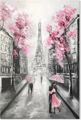 Miniatura 7 de YPY Arte de Pared en Lienzo Floral Azul de París: Imagen de Flor Azul Torre Eiffel Gris para Decoración de Baño, Pintura Texturizada de Paisaje