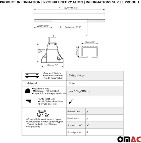 Miniatura 4 de OMAC Barras transversales superiores para Chevrolet Cruze Sedan 2015-2019 2 piezas de aluminio negro antirrobo para viajes, kayak, canoa, surf