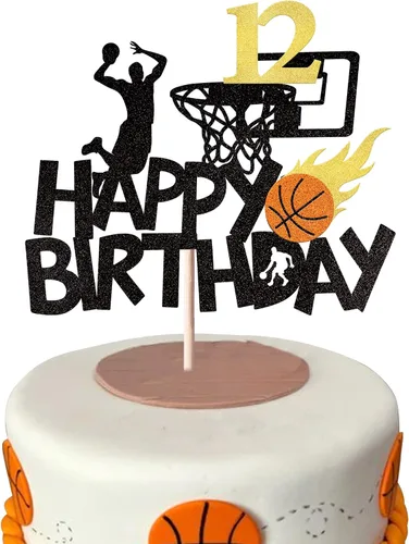 Miniatura 8 de 1 paquete de decoración de pastel de baloncesto con purpurina para fanáticos de la NBA, temática de baloncesto, selección de pastel de cumpleaños