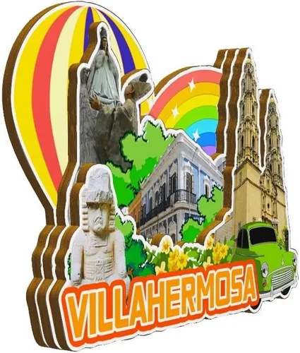 Miniatura 2 de Villahermosa - Imán de madera para nevera, diseño de México, monumentos 3D, recuerdos coleccionables, decoración hecha a mano -2325