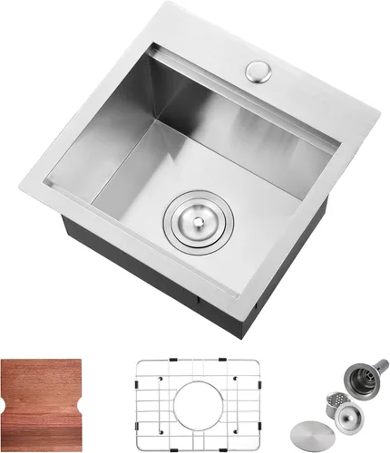 Miniatura 13 de Fregadero de cocina desplegable de 15 x 15 pulgadas, fregadero de cocina de acero inoxidable calibre 16, fregadero compacto de montaje superior