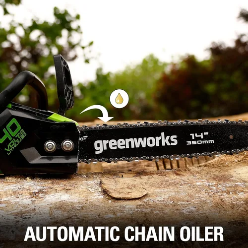 Miniatura 6 de Greenworks - Motosierra inalámbrica de 40 V y 14 pulgadas, eléctrica sin cable (Excelente para limpieza después de tormentas, poda y acampar), solo