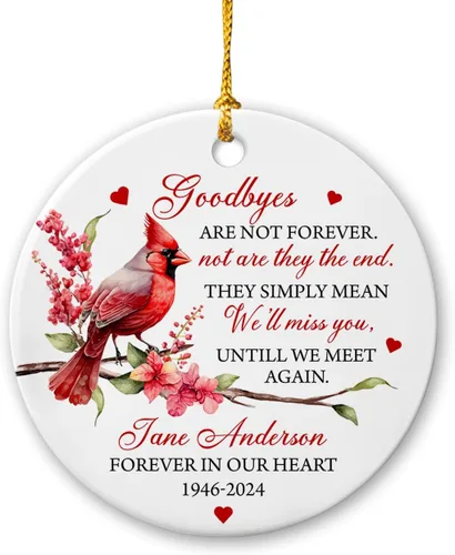 Miniatura 8 de Adorno de Navidad cardenal rojo conmemorativo personalizado, adorno de cerámica cardenal enviado del cielo, adorno de recuerdo para la pérdida de un
