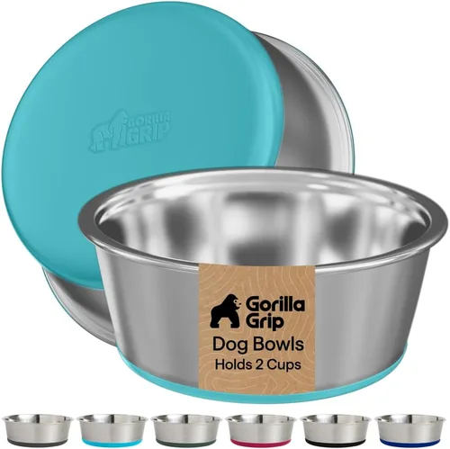 Miniatura 15 de GORILLA GRIP Tazones para perros, acero inoxidable 304 de grado alimenticio, capacidad para 2 tazas cada uno (16 onzas líquidas) para alimentos