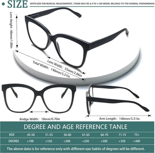 Miniatura 2 de Paquete de 6 lentes de lectura estilo Oprah para mujeres y hombres, bloqueo de luz azul, cuadrados de gran tamaño, para lectura de computadora