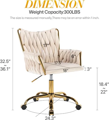 Miniatura 3 de KCC Silla Moderna de Terciopelo para Oficina en Casa con Respaldo Tejido a Mano, Silla Tapizada Ajustable para Maquillaje con Reposabrazos y Base