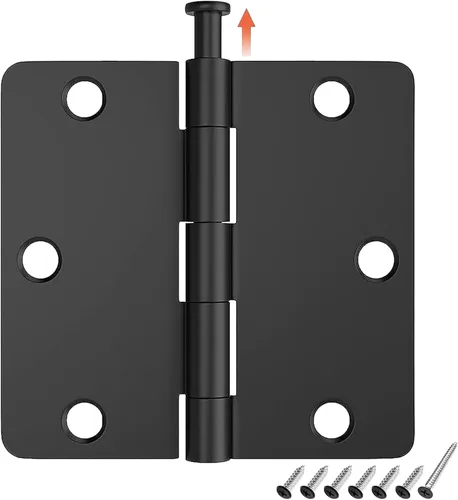 HOSOM Bisagras de puerta de negro mate de 3.5 pulgadas, bisagras de puerta interior redondeadas con esquinas de radio de 1/4", hierro plano