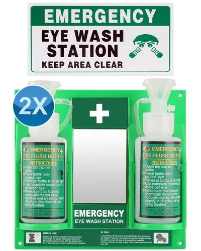 Estación portátil de lavado de ojos Yzzwer aprobada por OSHA - Montaje en pared, kit de botellas de descarga de emergencia de 16oz sin solución de 2