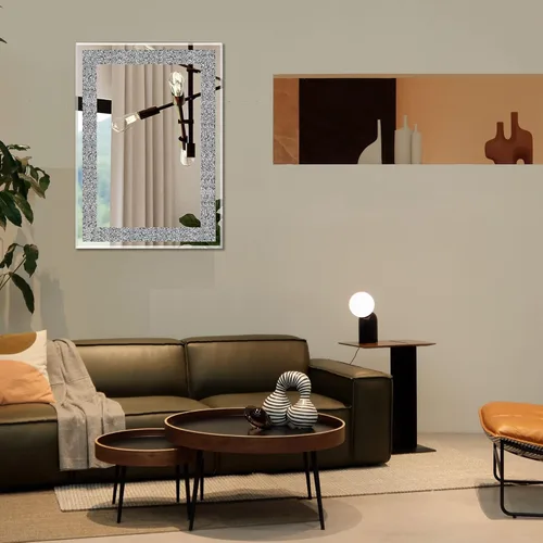 Miniatura 7 de Ruomeng Espejo de pared rectangular de cristal aplastado con diamantes para decoración del hogar, espejo de acento para baño, entrada y dormitorio