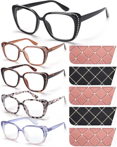 BLOEXCLU Gafas de lectura para mujer, con bloqueo de luz azul, antifatiga ocular, lentes de moda, bisagra de resorte