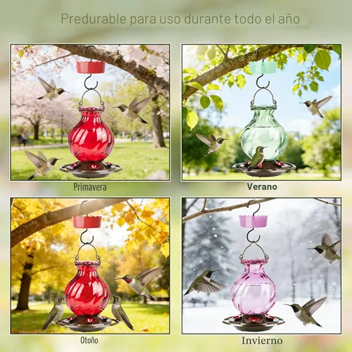 Miniatura 8 de Auslar - Comedero para colibríes, de vidrio de 26 onzas, para colgar en exteriores, a prueba de hormigas y abejas, foso de hormigas y 5 puertos