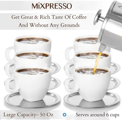 Miniatura 2 de Mixpresso Cafetera de Prensa Francesa de Acero Inoxidable 27 Oz 800ml, Prensa Francesa Aislada de Doble Pared de Acero Inoxidable, Termómetro