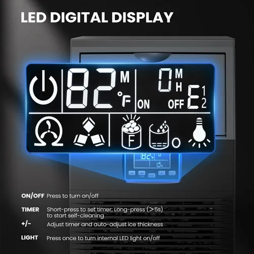 Miniatura 3 de Kismile Máquina comercial para hacer hielo, 66 libras/24 horas, panel LCD, autolimpieza, temporizador de 24 horas, acero inoxidable