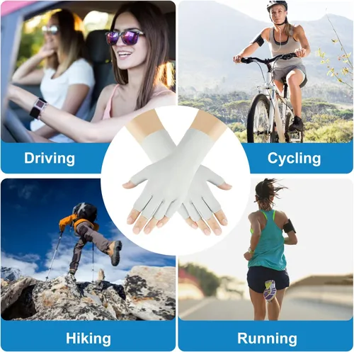Miniatura 6 de 3 pares de guantes de protección solar UV para mujer, guantes de seda de hielo sin dedos, guantes de medio dedo para conducir, ciclismo, arte de uñas