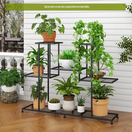 Miniatura 2 de Twhep Soporte de Metal para Plantas, 5 Niveles Soportes Multifuncionales para Plantas de Interior, Estante Decorativo de Acero Negro para Plantas