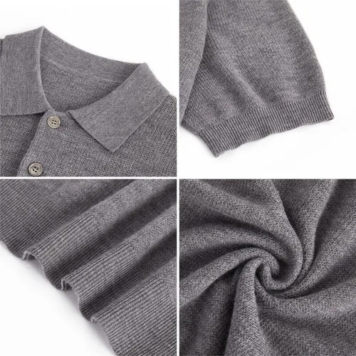 Miniatura 5 de GreenMount Polo de cachemira para hombre Jacquard manga corta suave ligero