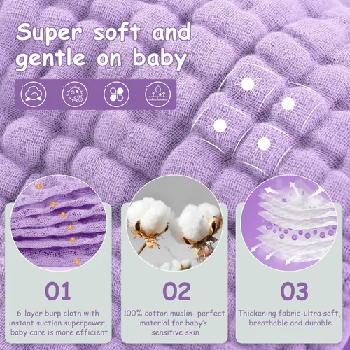 Miniatura 2 de Looxii Paños de muselina para eructos, 100% algodón, grandes, 20 x 10 pulgadas, extra suaves y absorbentes, paquete de 6 paños para eructos
