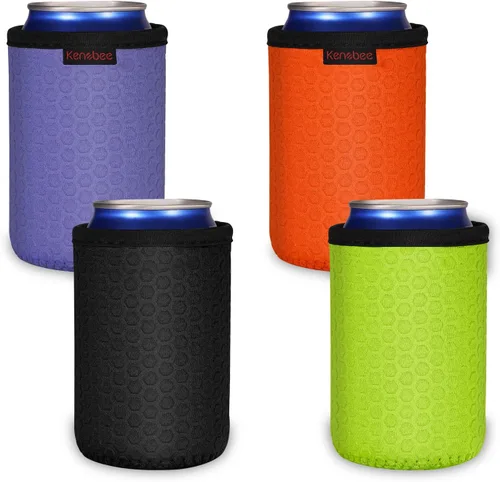 Miniatura 13 de Paquete de 4 Fundas Enfriadoras para Latas Delgadas de 12oz, Suaves Aisladas Reutilizables Antideslizantes de Neopreno Portavasos Cubiertas