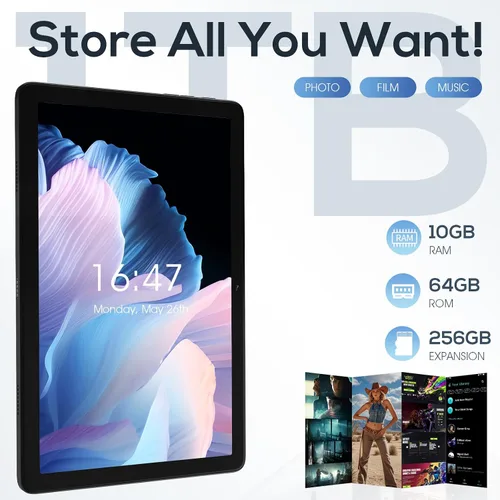 Miniatura 3 de Tablet Android 2025, tabletas Android 14 de 10.1 pulgadas con Octa-Core, 10GB+64GB, batería de 6000mAh, cámara de 5MP+8MP, pantalla IPS HD de 800 x
