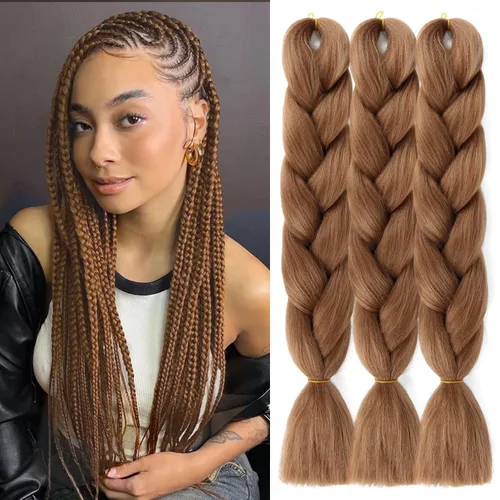 Miniatura 6 de SuCoo Extensiones de cabello trenzado Jumbo de fibra de alta temperatura, trenzas de ganchillo de 24 pulgadas, 3 unids/lote (negro)