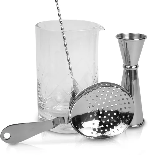 The Art of Craft Kit profesional de barman para bebidas agitadas: vidrio mezclador de cristal, jigger japonés, colador Julep y cuchara de bar