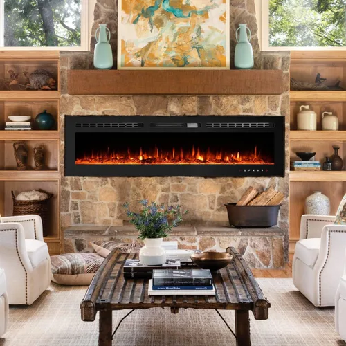 Miniatura 6 de EROMMY Chimenea eléctrica de 60 pulgadas, chimenea empotrada y montada en la pared con temporizador, de pie, control remoto, pantalla táctil