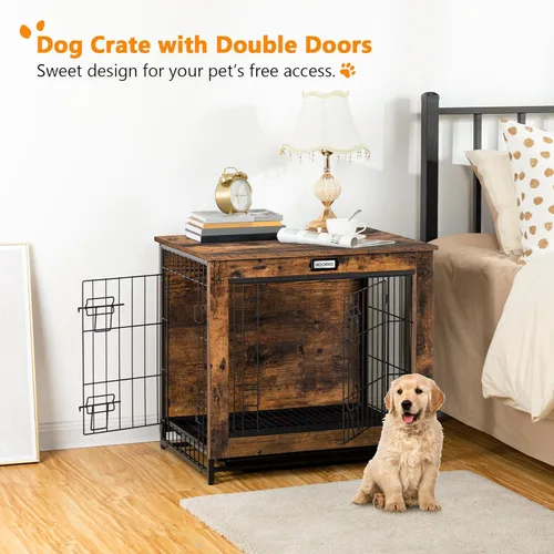 Miniatura 4 de Mueble de jaula para perros, perrera pequeña de 25.5 pulgadas para interiores, jaula de madera con bandeja extraíble, mesa auxiliar lateral que