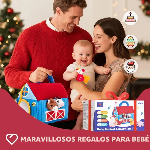 Miniatura 8 de hahaland Juguetes para bebés de 6 a 12 meses – Granero sorpresa con animales de granja de peluche con sonidos reales – Juguetes Montessori
