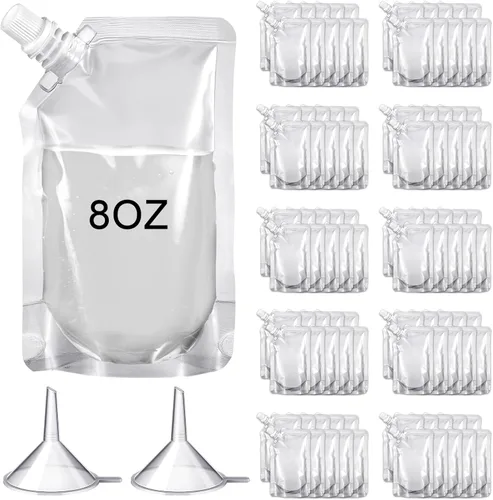 Miniatura 10 de Meanplan 100 bolsas de plástico reutilizables a granel, bolsas de plástico transparente a prueba de fugas para jugos con embudo para suministros