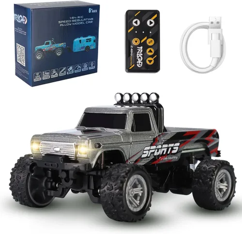 Miniatura 8 de Camión Mini RC hehred, Camión de Control Remoto de Monstruo a Escala 1:64 con Luces, Camión RC de 2.4Ghz con Control Remoto y Remolque, Velocidad