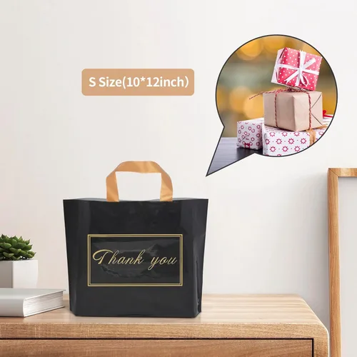 Miniatura 4 de WAKAKO Paquete de 60 bolsas de compras de agradecimiento de 12 x 10 pulgadas, con asa para pequeñas empresas, bolsas de plástico reutilizables a
