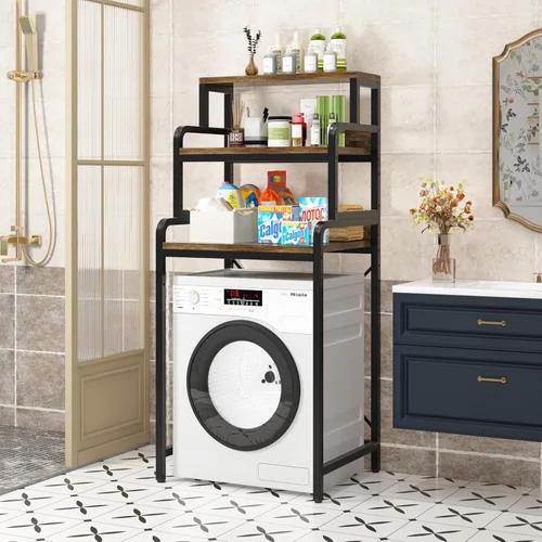 Miniatura 6 de Estante de 3 niveles para cuarto de baño, estante de almacenamiento para lavadora, estante de almacenamiento sobre la lavadora del inodoro