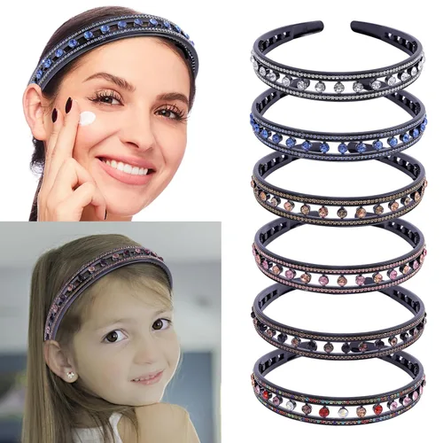 Miniatura 4 de Diademas con pedrería para mujeres y niñas, 4 piezas de diadema brillante de cristal antideslizante, diadema de cabello de pedrería sólida