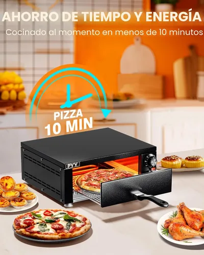 Miniatura 2 de PYY Horno de pizza de 12 pulgadas, para encimera, para interiores, máquina eléctrica para hacer pizza para el hogar, con temporizador, acero