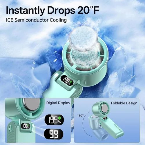 Miniatura 4 de Ventilador portátil de mano con enfriador de hielo: Ventilador de mano recargable de 100 velocidades de 5500 mAh, ventiladores personales