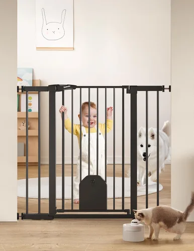 Miniatura 13 de Babelio - Puerta de seguridad con cierre automático para bebés con puerta para gatos, puerta de metal de 73-109 cm para puertas, escaleras, casa