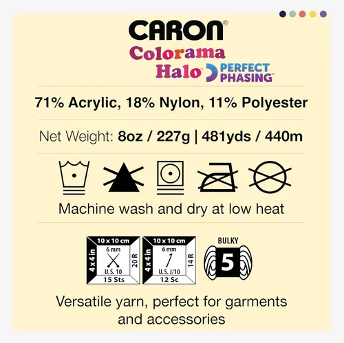 Miniatura 7 de Caron Colorama Halo Cake Ultra Marine Hilo - Paquete de 2 unidades de 8oz/226.79g - 71% acrílico, 18% nailon, 11% poliéster, #5 grueso, 60 yardas