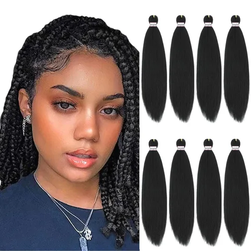 Miniatura 12 de Cabello trenzado preestirado de 22 pulgadas, 6 paquetes de cabello profesional suave Yaki trenzado para trenzas con ajuste de agua caliente