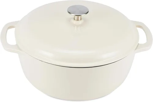 Miniatura 29 de Amazon Basics Olla de horno holandés de hierro fundido con tapa, esmaltada, redonda, doble asa, resistente, pequeña, 4.3 cuartos de galón, azul